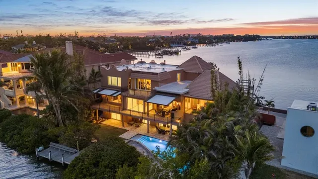 a view of a lake in middle of the town