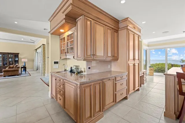 a view of a room with a large window