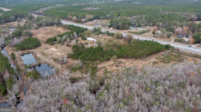 a view of a forest with a yard
