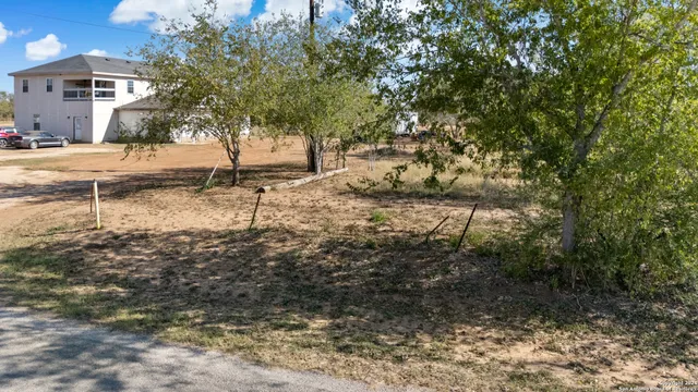 a backyard of a house with trees and houses
