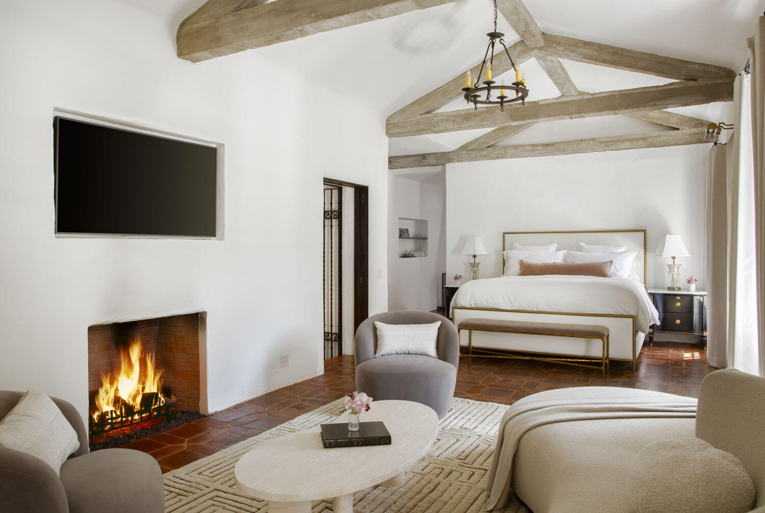 779 Ayala Lane Montecito, CA 93108 - Photo 32 of 58 a bedroom with a bed and a flat screen tv