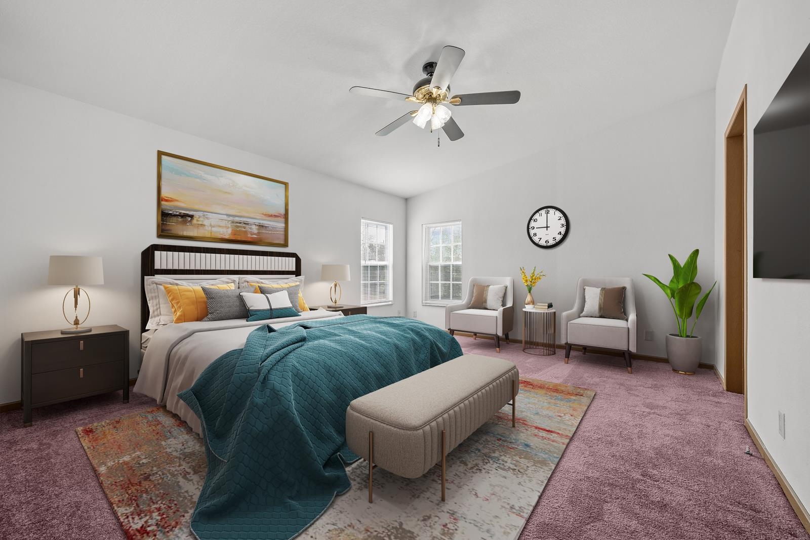 305 Palmetto Bluff Road Palatka, FL 32177 - Photo 13 of 34 Bedroom with carpet floors, a ceiling fan, and vaulted ceiling, virtually staged.