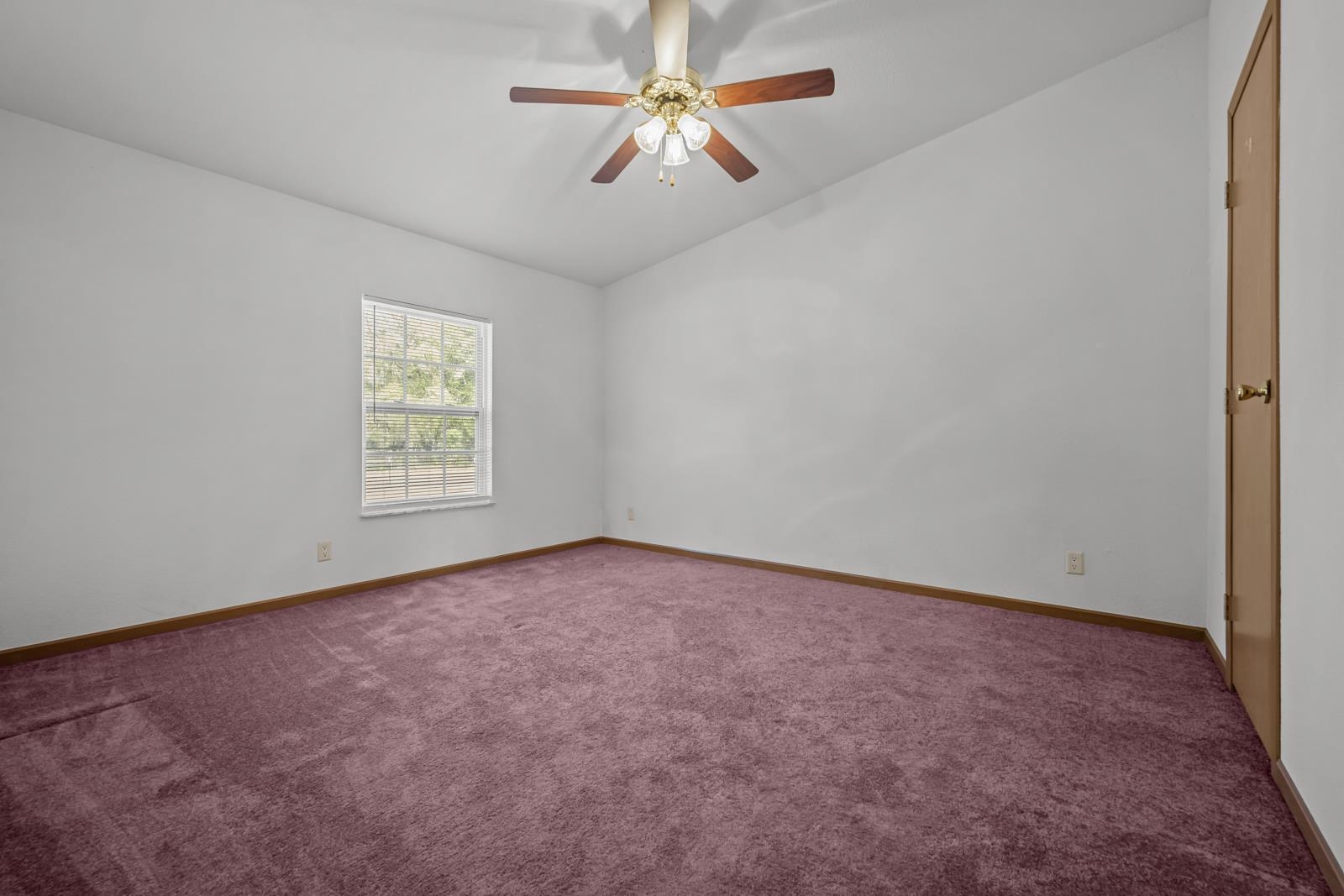305 Palmetto Bluff Road Palatka, FL 32177 - Photo 21 of 34 Spare room with vaulted ceiling, dark colored carpet, and a ceiling fan