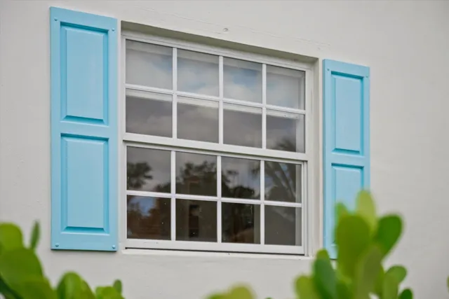 a view of a garden with a house in the background