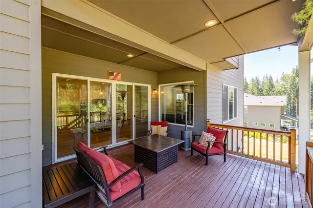 a building outdoor space with patio furniture