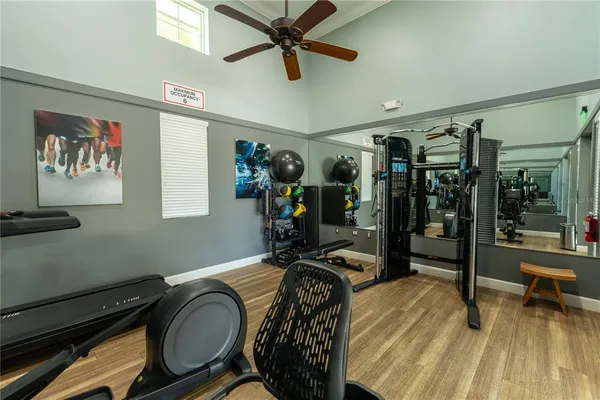 a room with gym equipment