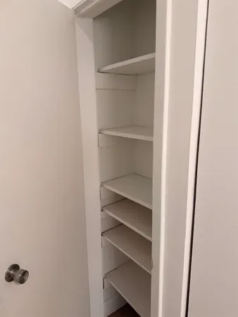 a view of walk in closet with empty racks