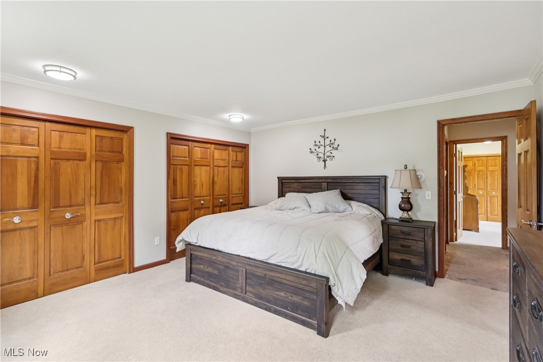 4101 Huffman Road Medina, OH 44256 - Photo 22 of 48 Bedroom featuring light colored carpet, crown molding, and a closet
