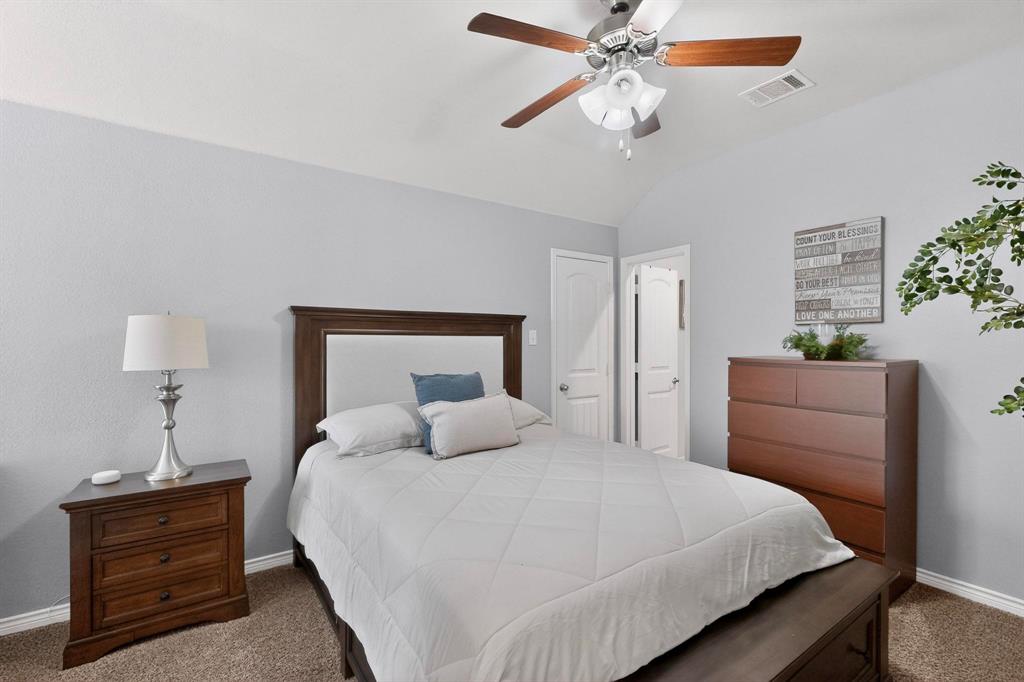 9801 Diamondback McKinney, TX 75071 - Photo 26 of 40 Carpeted bedroom with a ceiling fan and lofted ceiling
