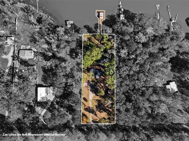 a view of a house in a forest