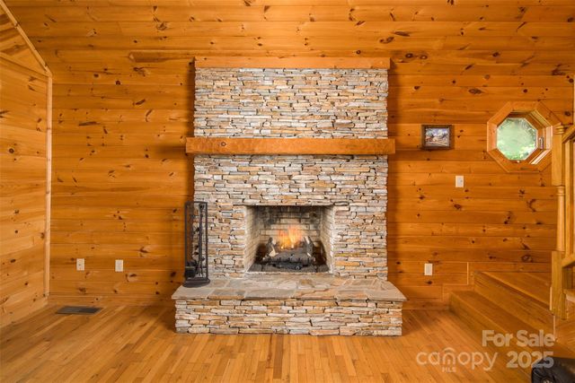 a living room with a fireplace