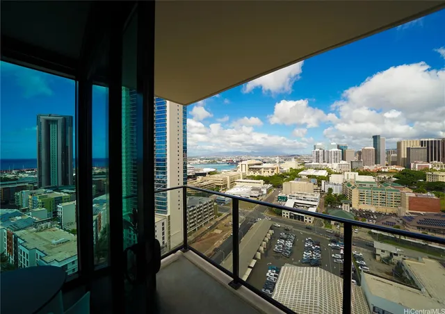 a city view from a balcony