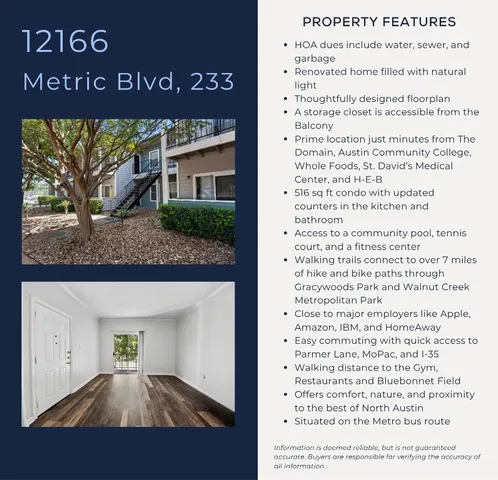 $124,900 | 12166 Metric Boulevard, Unit 233, Austin, TX 78758