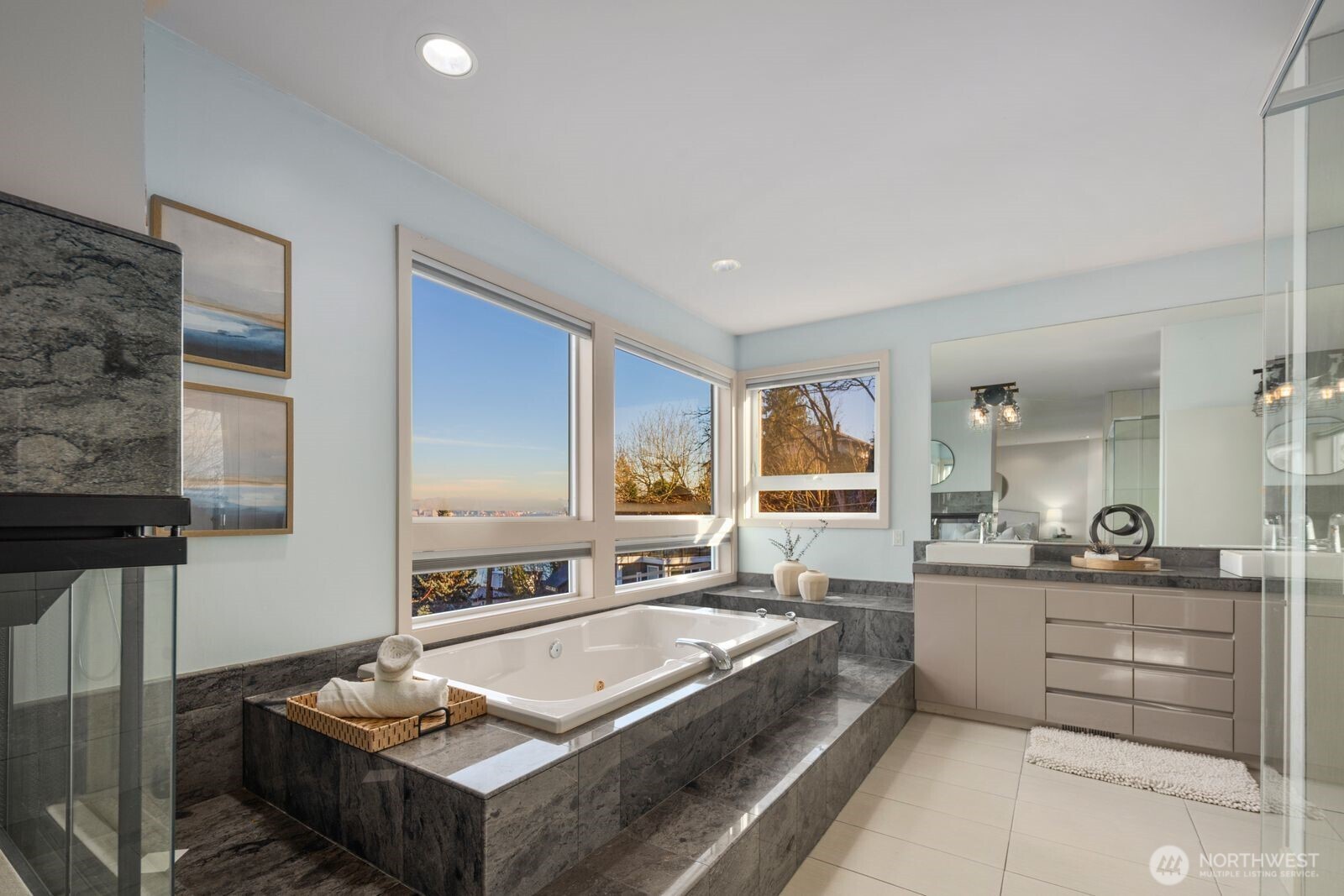 1717 Ferry Avenue Southwest Seattle, WA 98116 - Photo 20 of 37 a living room with granite countertop furniture and fireplace