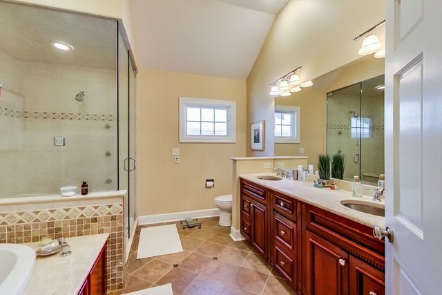 416 Wisner Street Park Ridge, IL 60068 - Photo 27 of 49 a spacious bathroom with a double vanity sink a large mirror and a shower
