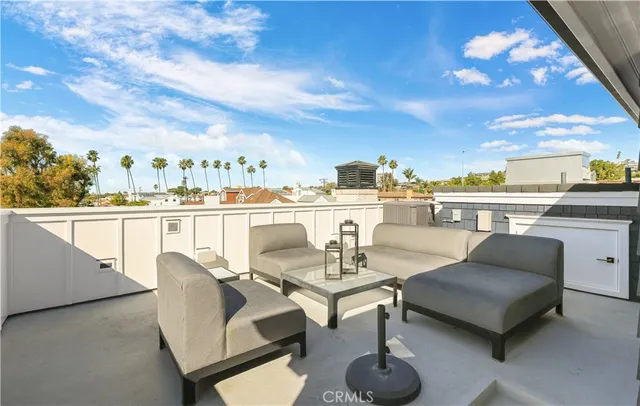 a view of a terrace with a garden