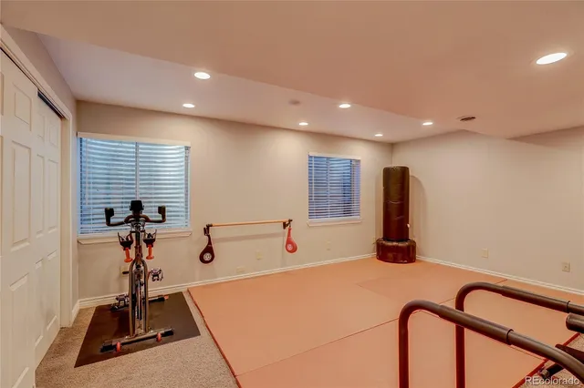 a view of workspace with gym equipment