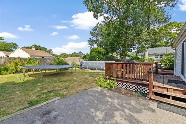 a view of small garden with wooden floor