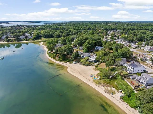 an aerial view of lake residential houses with outdoor space and swimming pool