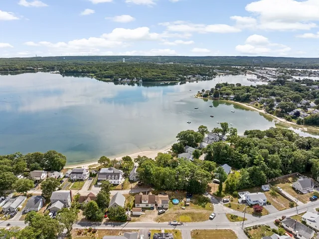 a view of a lake with a city