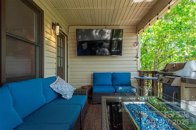 a view of a yard from a balcony