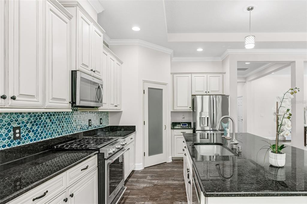 5116 Coastal Scene Drive Apollo Beach, FL 33572 - Photo 13 of 36 a kitchen with stainless steel appliances granite countertop a stove a sink and a refrigerator
