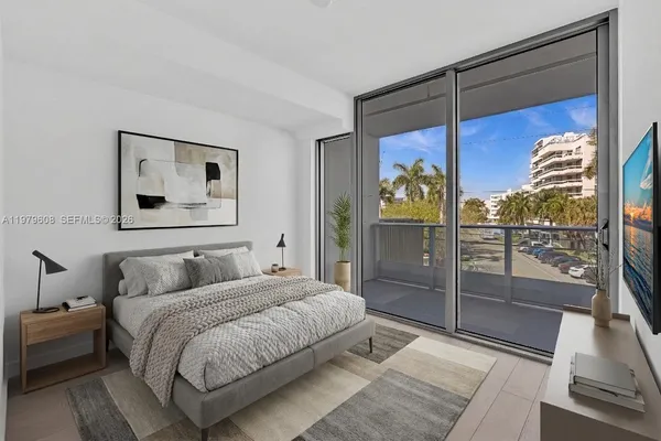 an empty room with sliding door