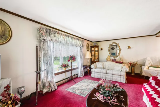 a living room with furniture and a rug