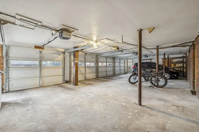 a view of a garage with furniture