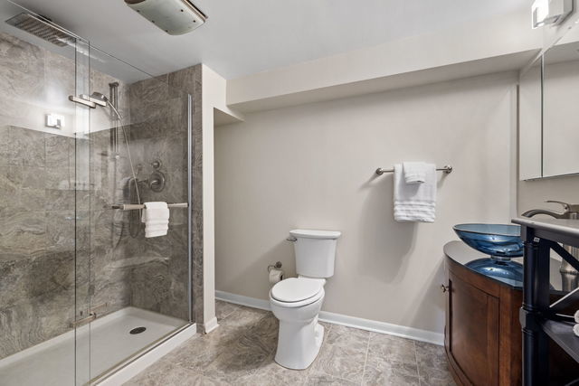 438 South Wright Street Naperville, IL 60540 - Photo 19 of 26 a bathroom with a shower a toilet and a sink