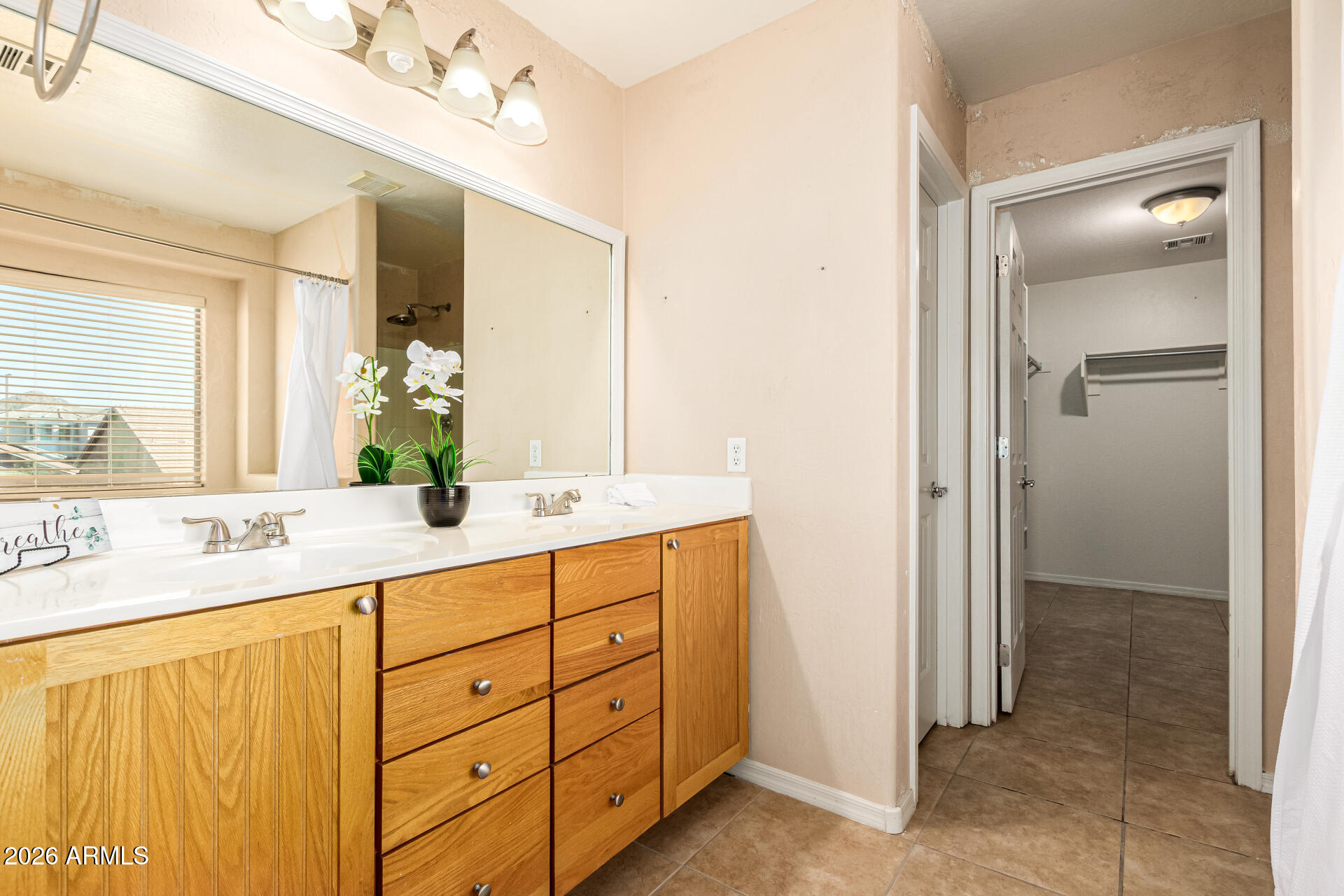 25660 West Dunlap Road Buckeye, AZ 85326 - Photo 21 of 40 a bathroom with a double vanity sink mirror and next to a window