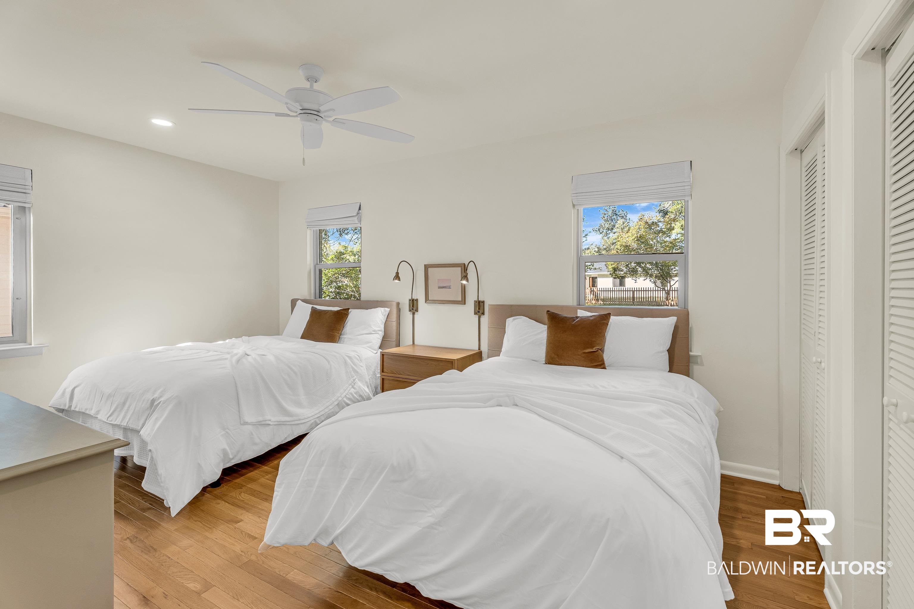 357 Azalea Street Fairhope, AL 36532 - Photo 14 of 22 Bedroom with light wood-style floors, a ceiling fan, and recessed lighting