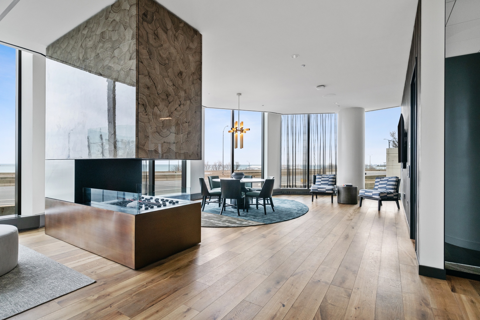 211 North Harbor Drive, Unit 1107 Chicago, IL 60601 - Photo 6 of 25 a living room with fireplace furniture and a wooden floor