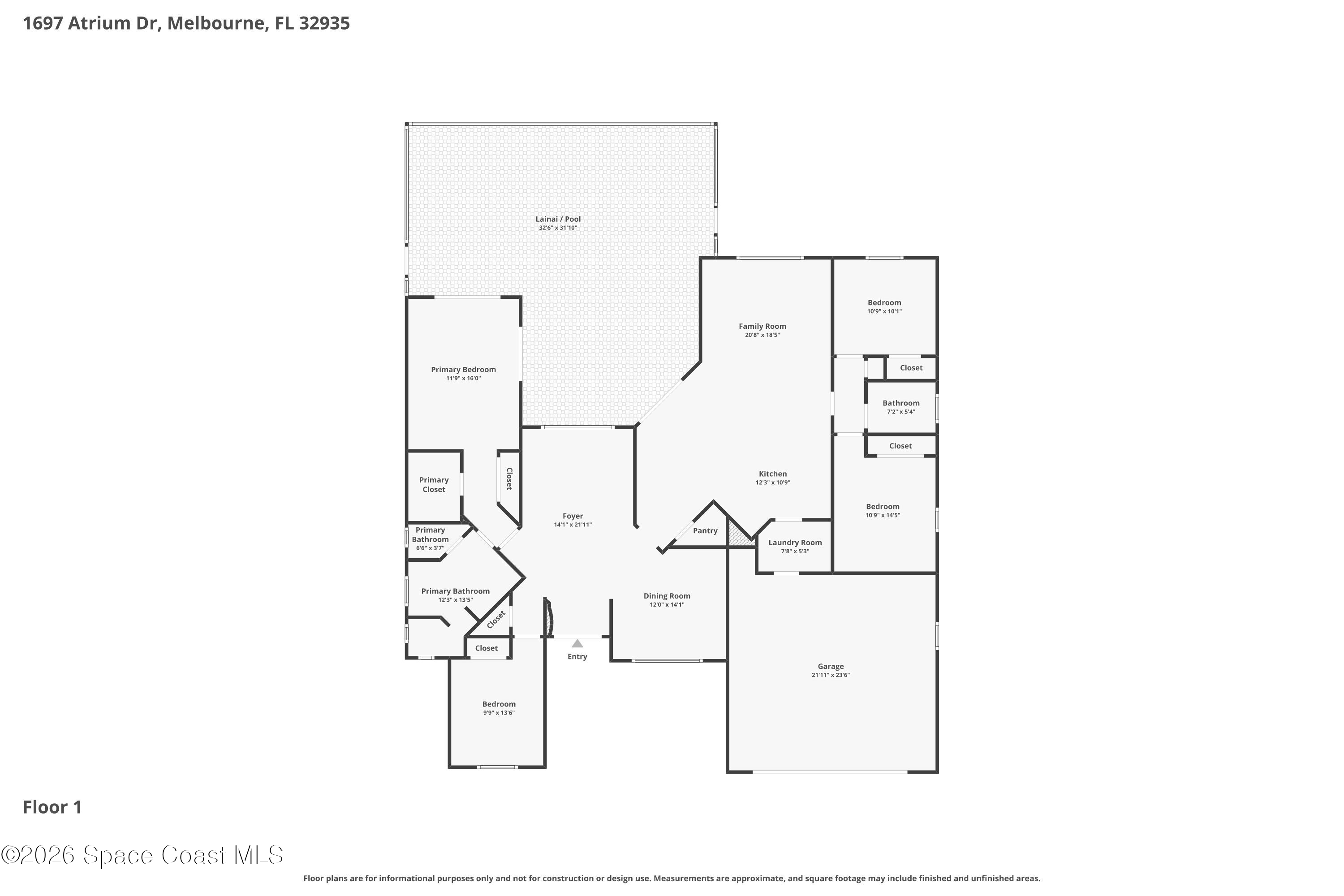 1697 Atrium Drive Melbourne, FL 32935 - Photo 36 of 36 Floorplan with room dimensions