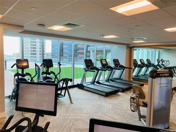 a view of a room with gym equipment