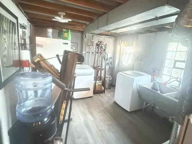 a living room with furniture and a table