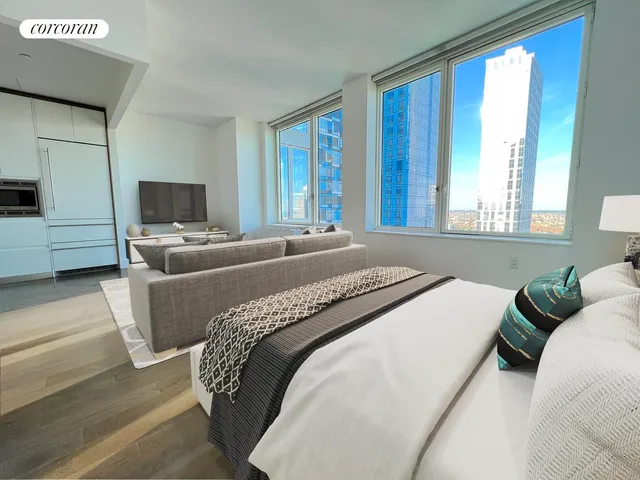 a city view with tall buildings