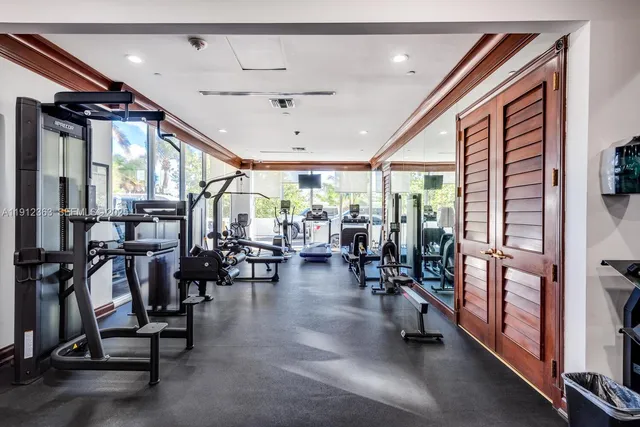 a room with gym equipment