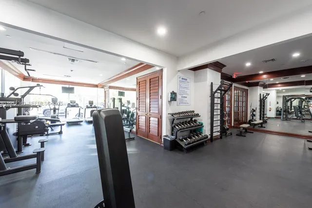a view of a room with gym equipment