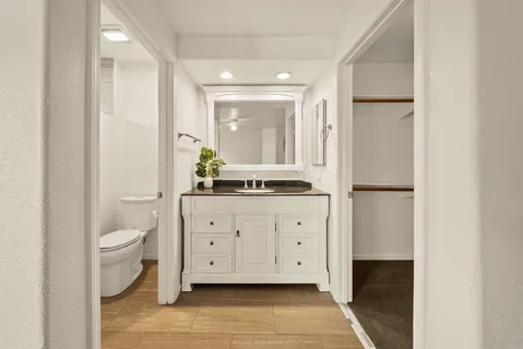 a view of an empty walk in closet