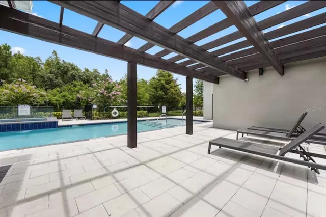 a view of a park with slide