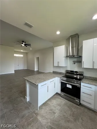 an empty room with fan
