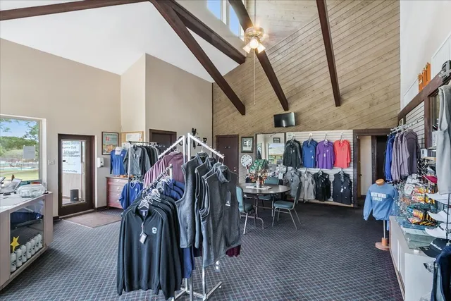 a view of a storage room with furniture