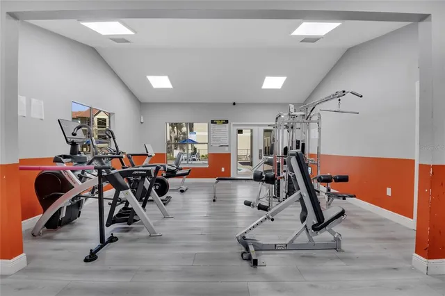 a view of a room with gym equipment