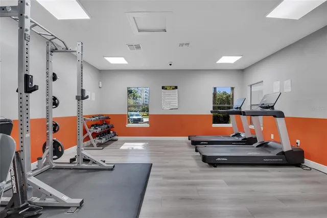 a view of a room with gym equipment