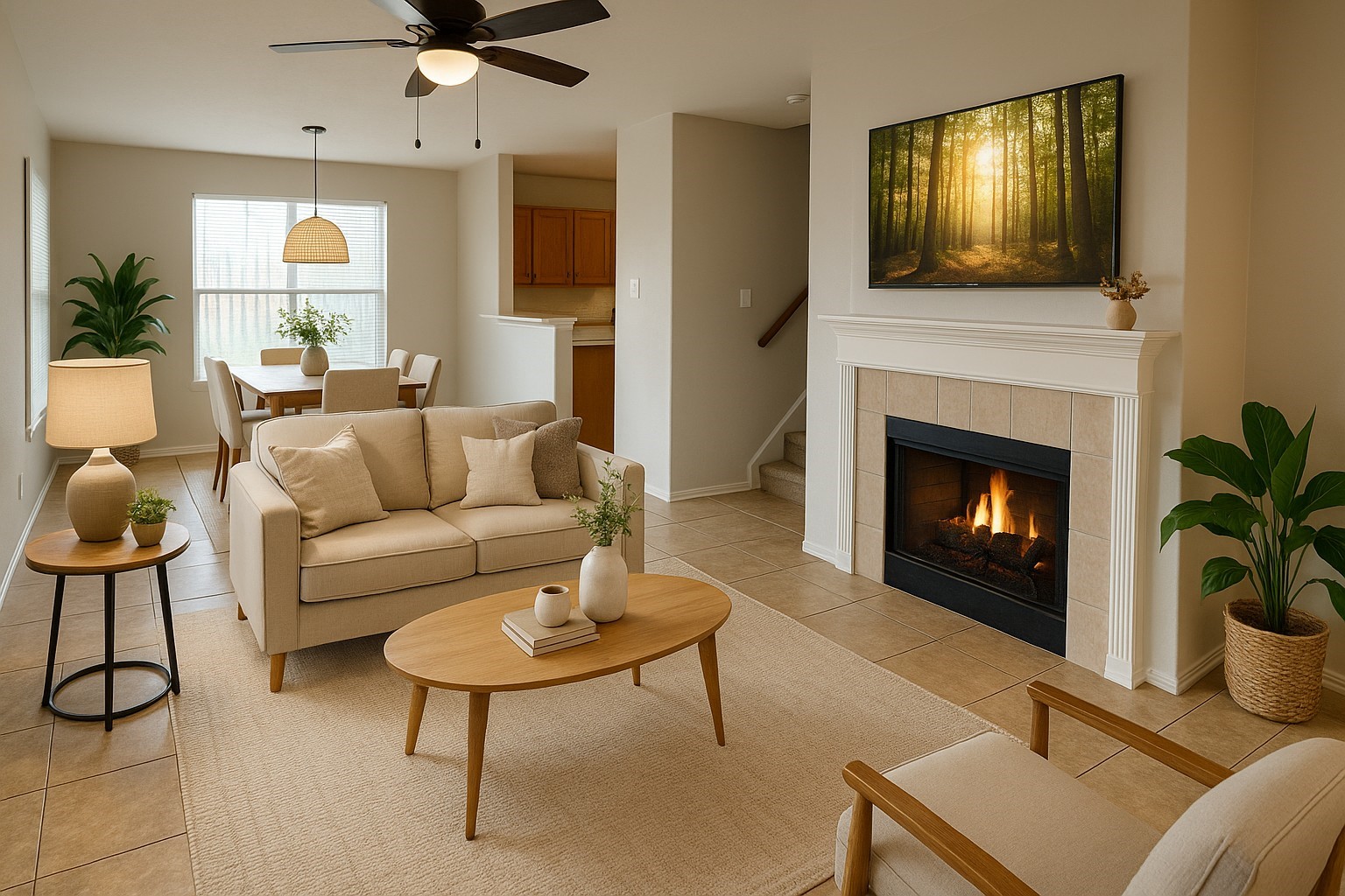 6622 Sutton Meadows Drive Houston, TX 77086 - Photo 4 of 45 a living room with furniture a fireplace and a flat screen tv