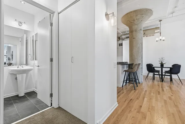 a view of a room with breakfast area