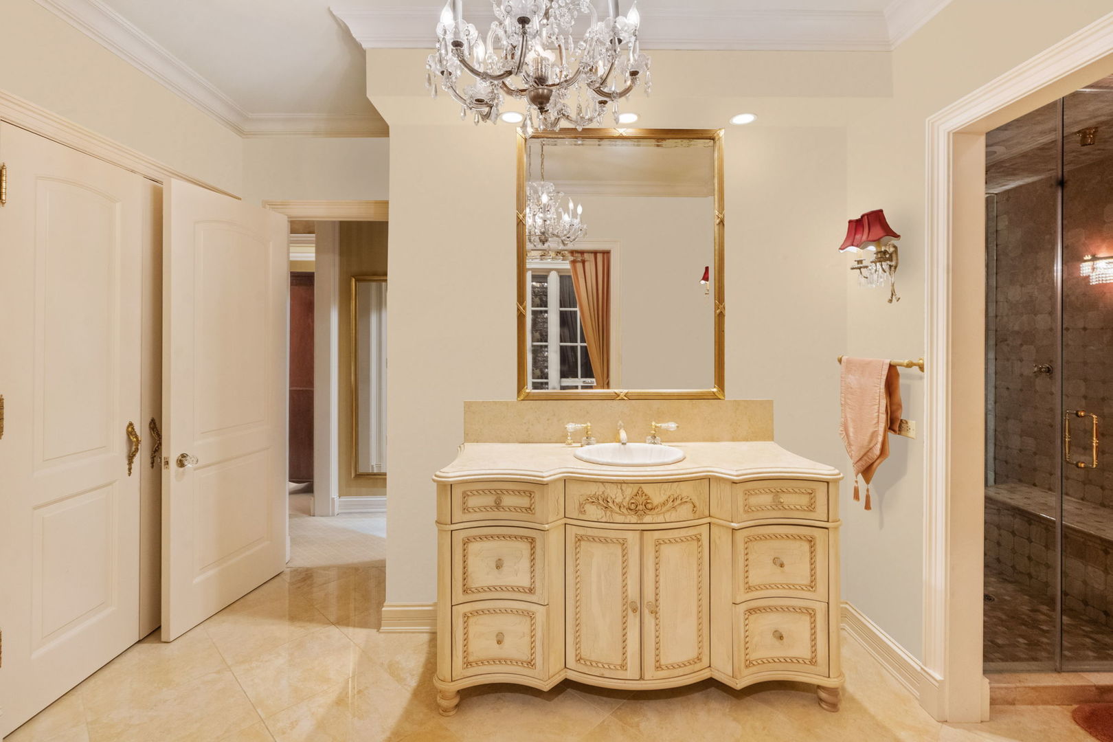 561 West 58th Street Hinsdale, IL 60521 - Photo 39 of 87 a spacious bathroom with a granite countertop sink a mirror and shower
