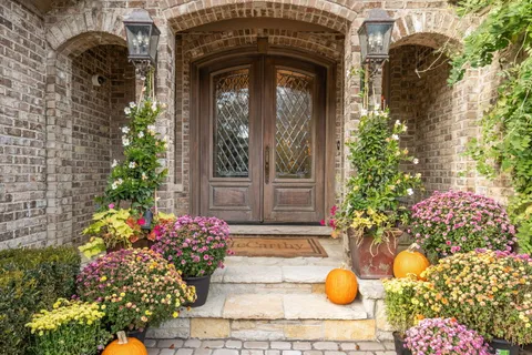 a front view of a house with an outdoor space