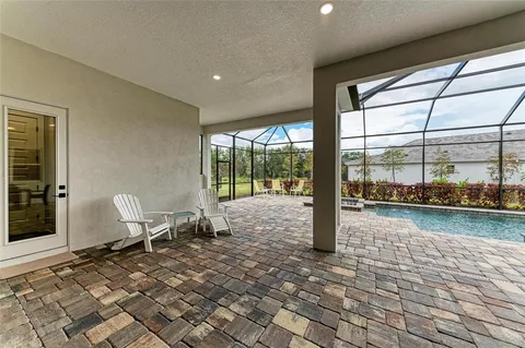 a view of a lake with couches